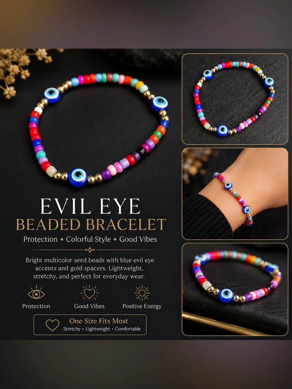 Evil Eye Multicolor Beaded Bracelet #57